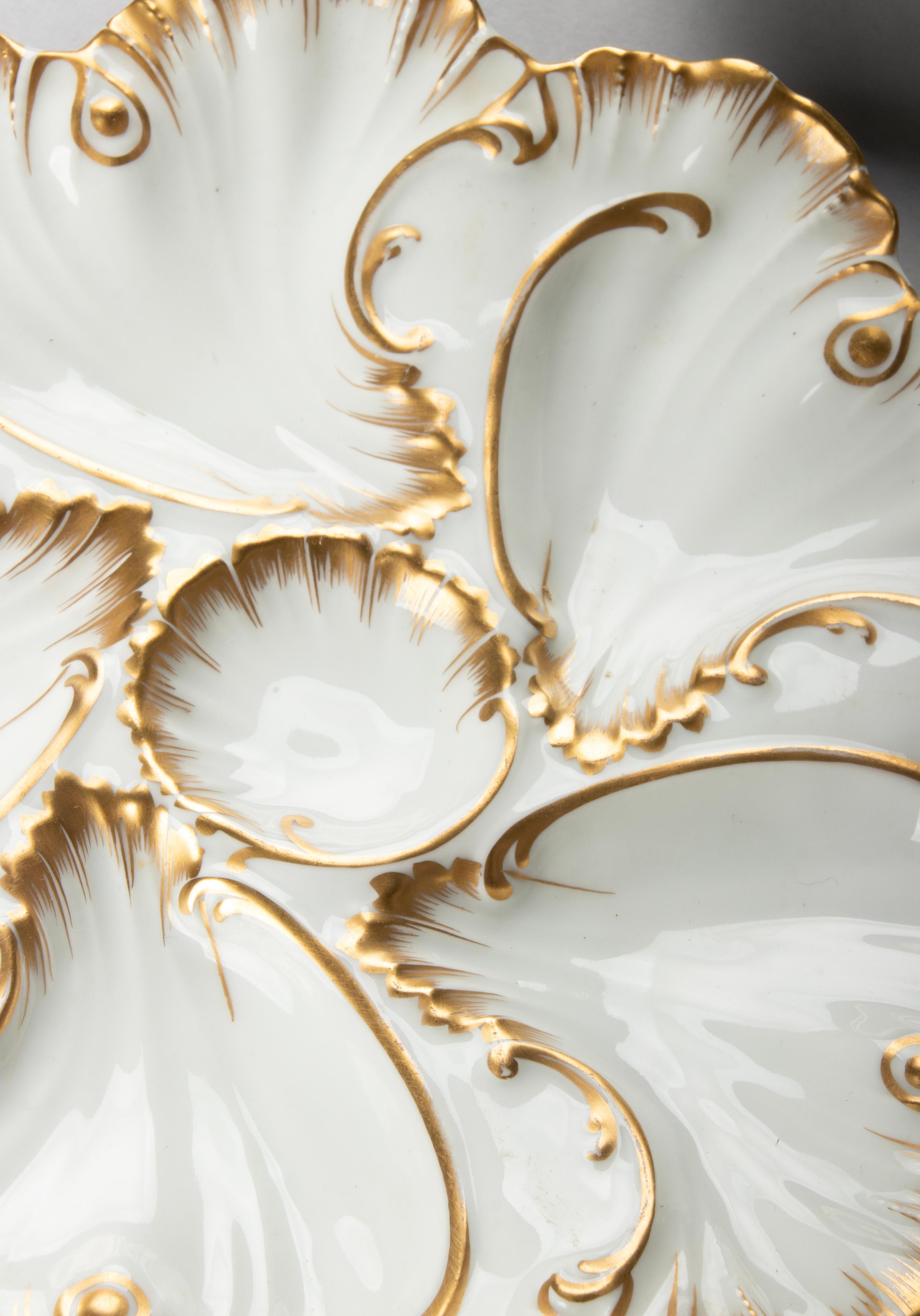 Set of 4 Antique Porcelain Oyster Plates Made by Limoges A. Lanternier 8