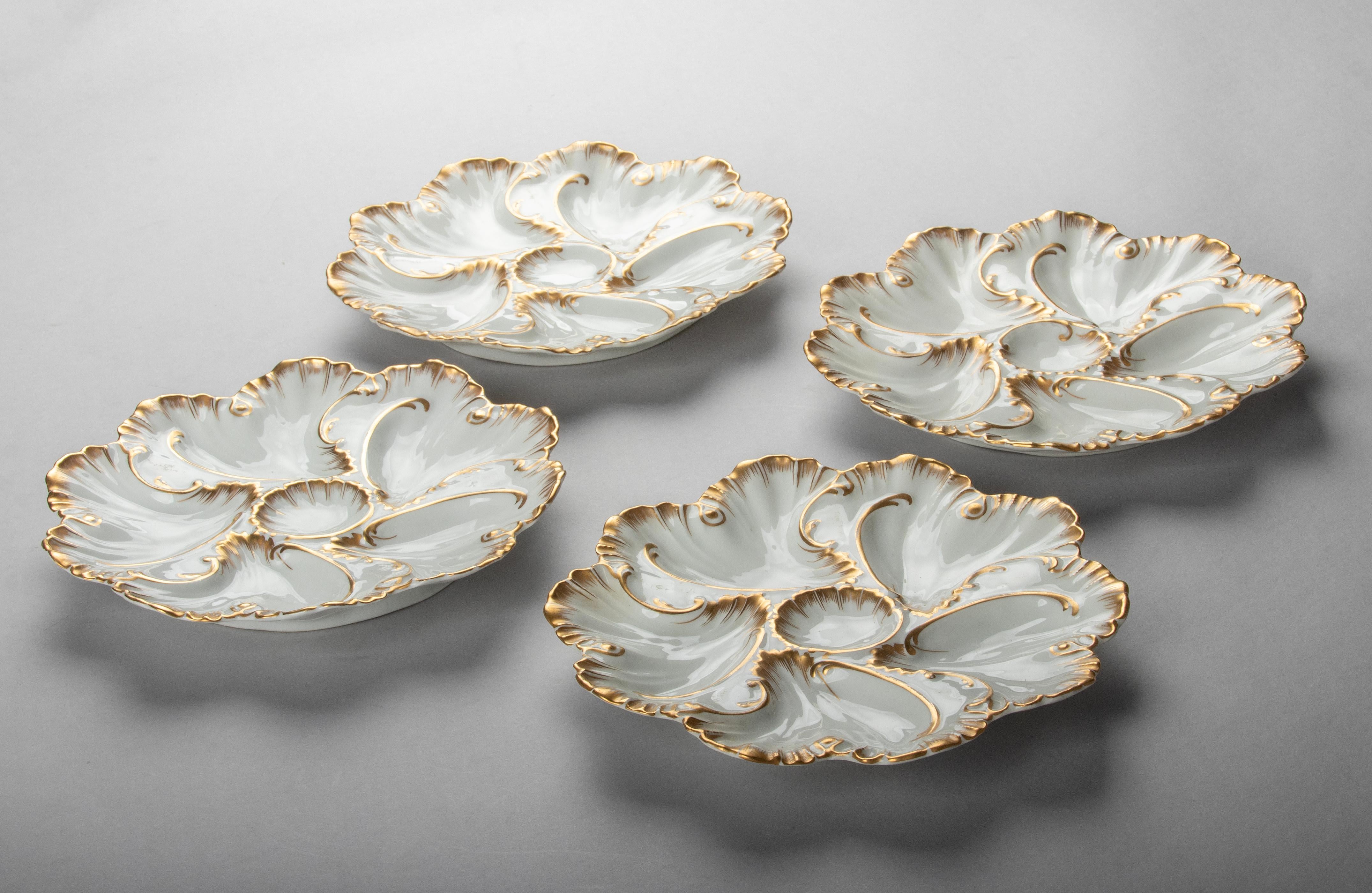 Set of 4 Antique Porcelain Oyster Plates Made by Limoges A. Lanternier 9