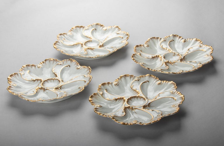 Set of 4 Antique Porcelain Oyster Plates Made by Limoges A. Lanternier For Sale 9