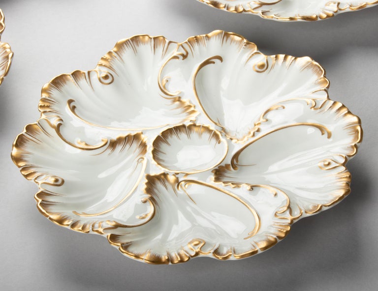 Set of 4 Antique Porcelain Oyster Plates Made by Limoges A. Lanternier For Sale 11
