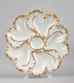 Set of 4 Antique Porcelain Oyster Plates Made by Limoges A. Lanternier