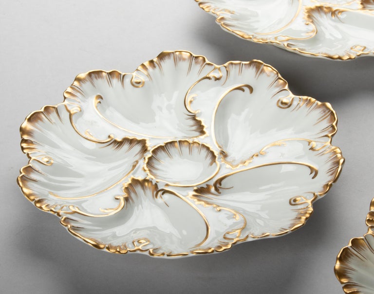 Set of 4 Antique Porcelain Oyster Plates Made by Limoges A. Lanternier For Sale 3