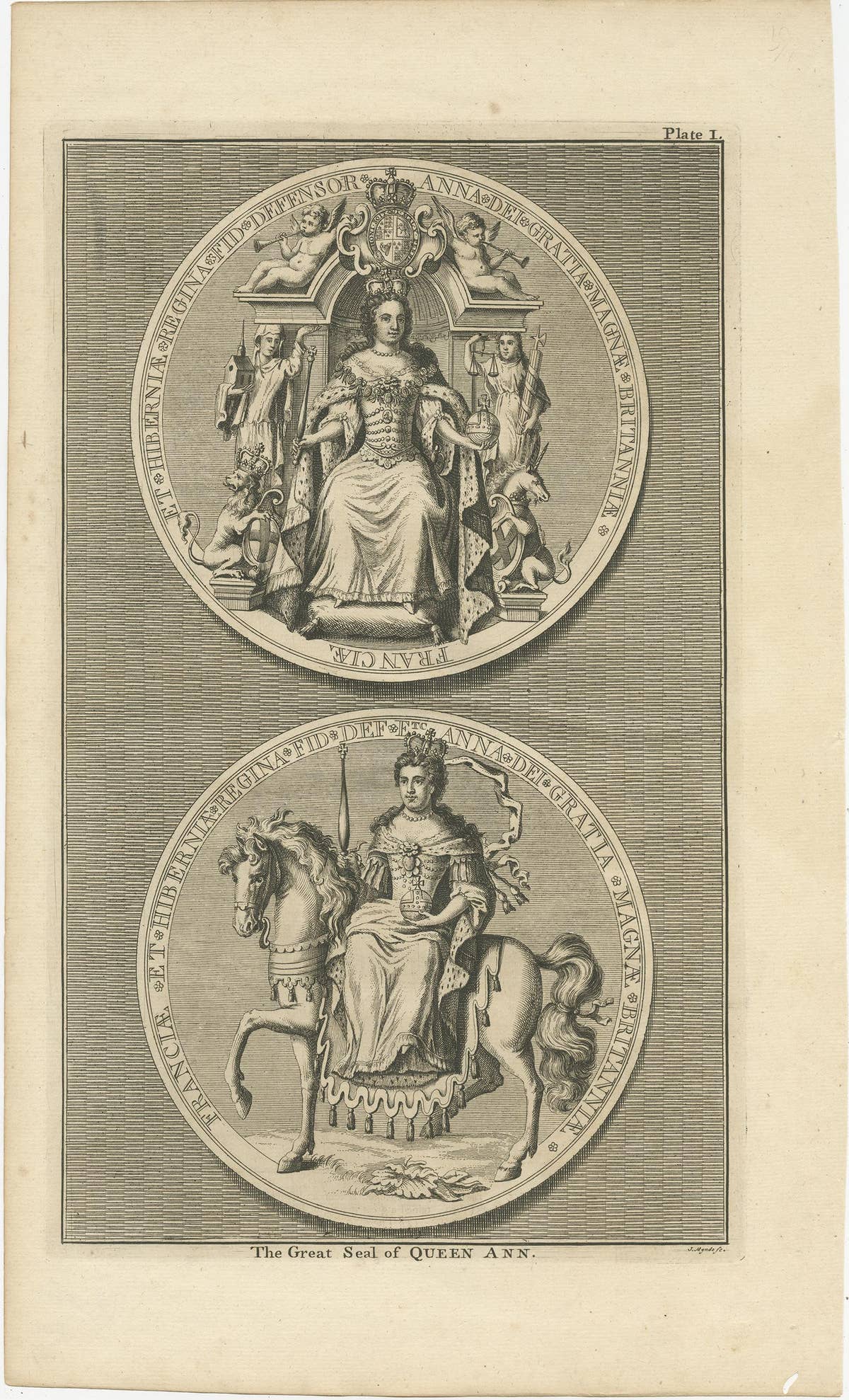 Set of 4 Antique Print of Great Seals by Rapin de Thoyras, circa 1780