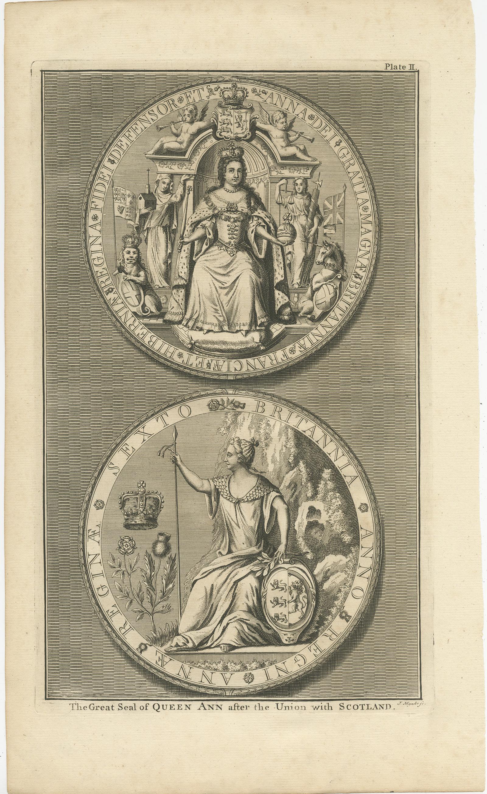 Set of 4 Antique Print of Great Seals by Rapin de Thoyras, circa 1780 In Good Condition For Sale In Langweer, NL