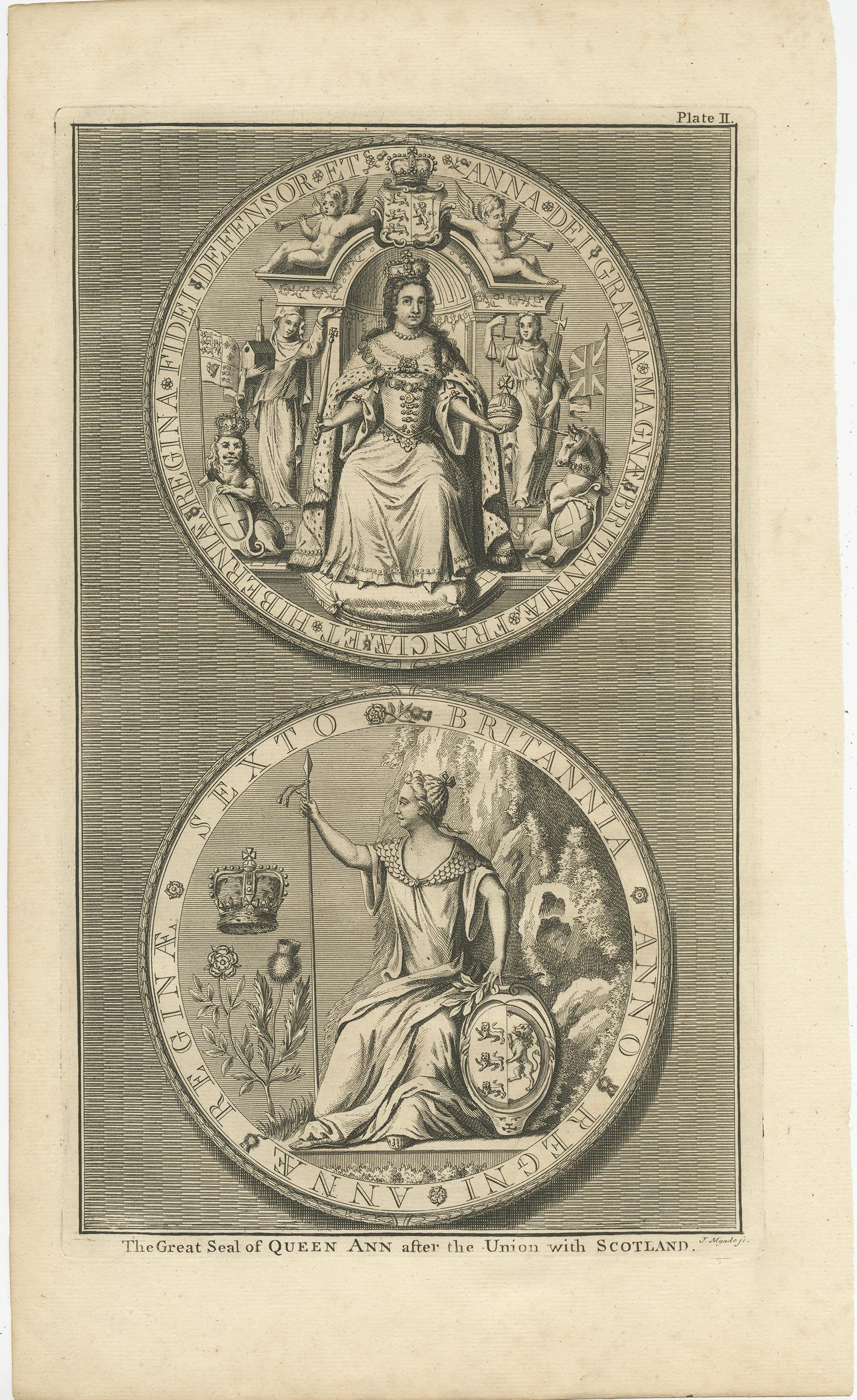 Conjunto de 4 Grabados Antiguos de Grandes Sellos de Rapin de Thoyras, circa 1780 en Bueno estado para la venta en Langweer, NL