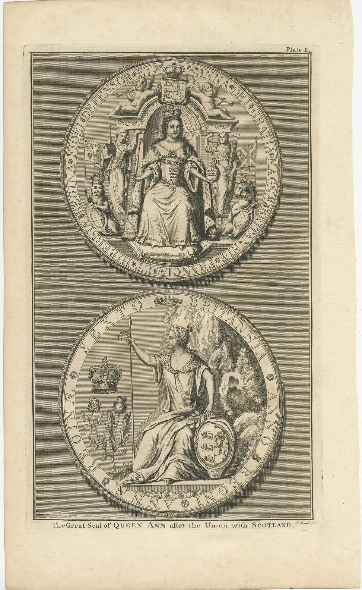 Set of 4 Antique Print of Great Seals by Rapin de Thoyras, circa 1780
