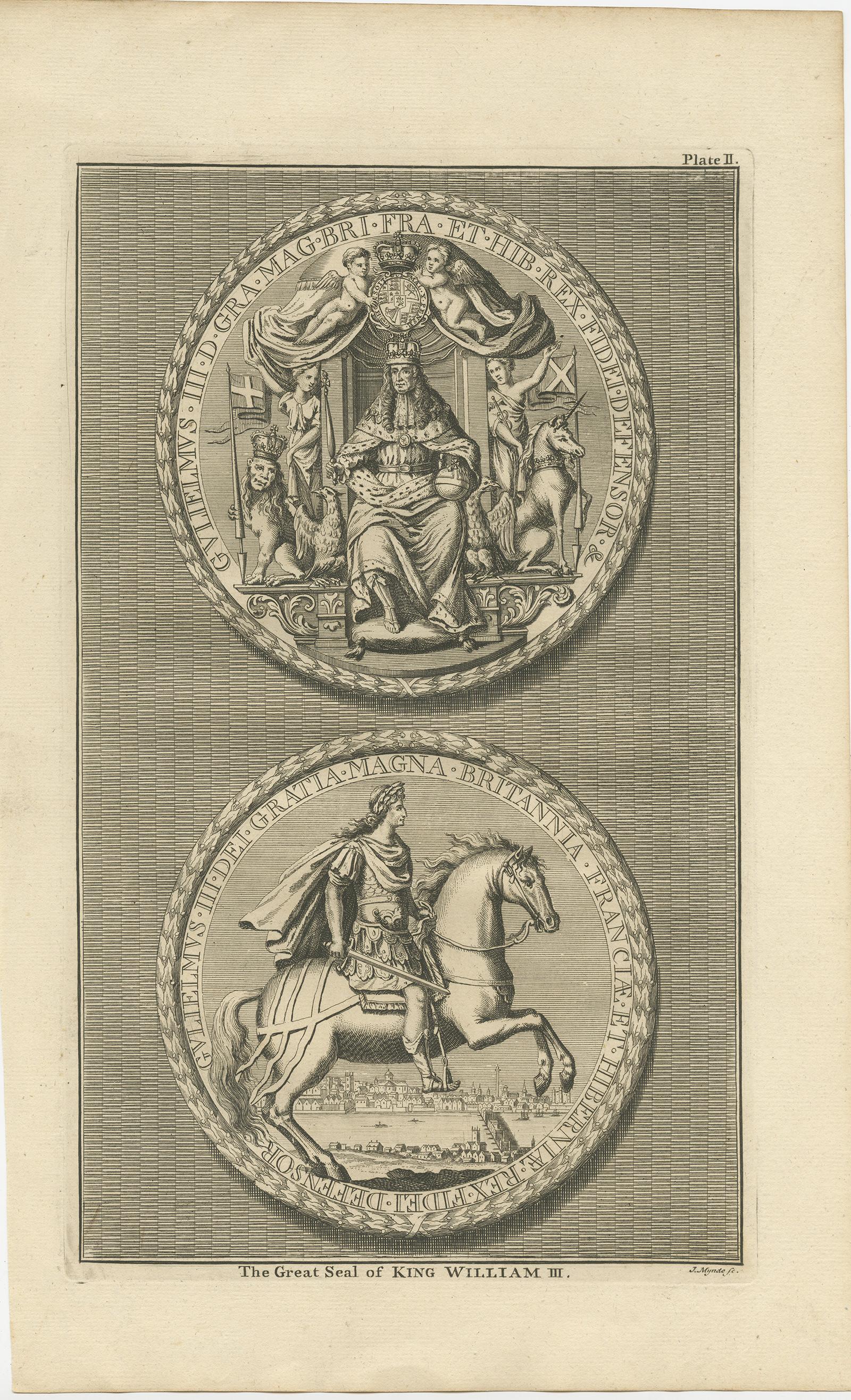 18th Century Set of 4 Antique Print of Great Seals by Rapin de Thoyras, circa 1780 For Sale