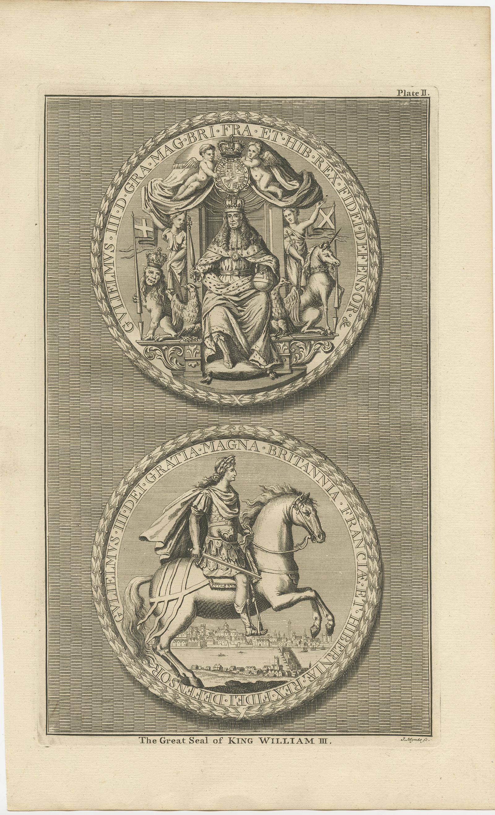 Conjunto de 4 Grabados Antiguos de Grandes Sellos de Rapin de Thoyras, circa 1780 siglo XVIII en venta