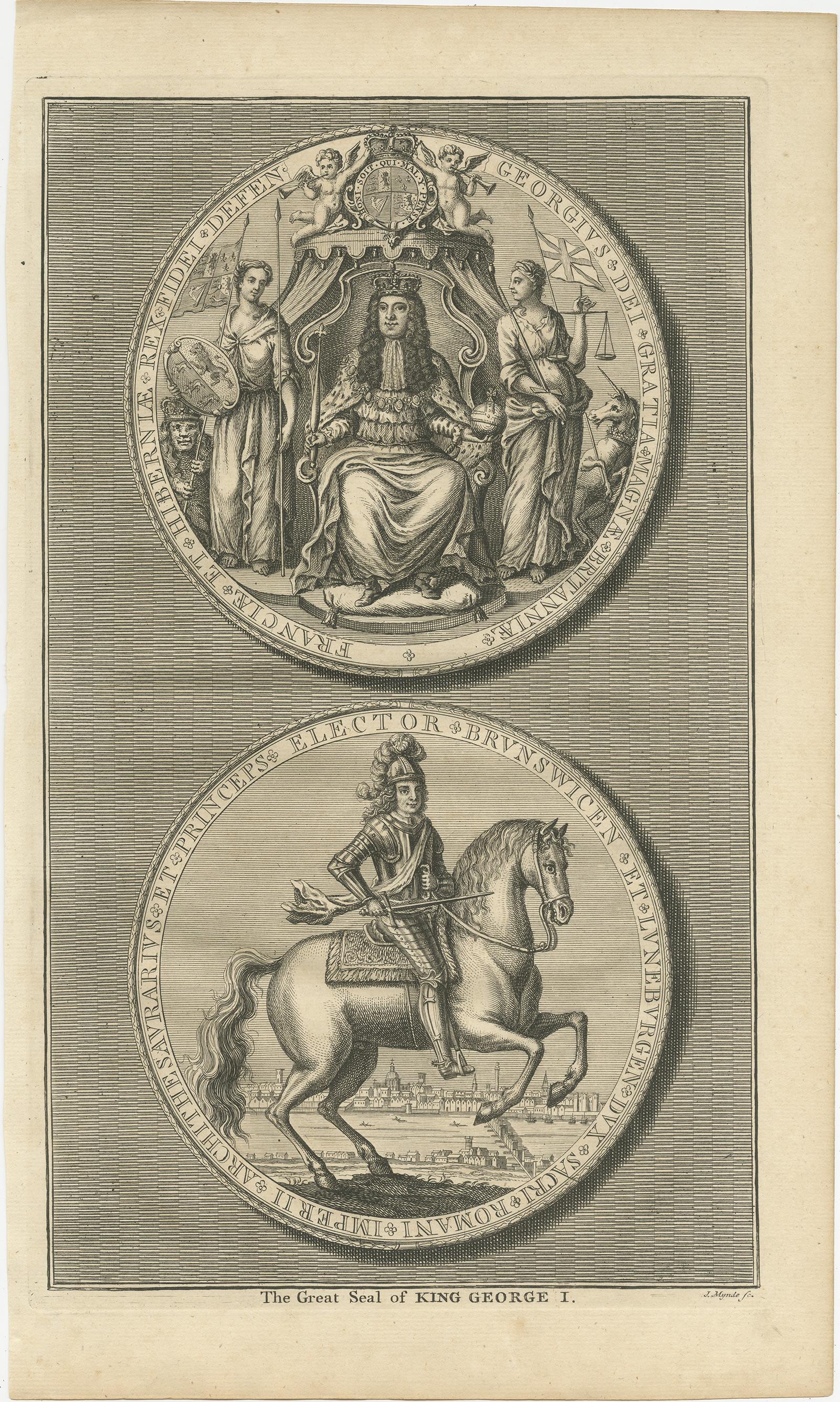 Conjunto de 4 Grabados Antiguos de Grandes Sellos de Rapin de Thoyras, circa 1780 Papel en venta