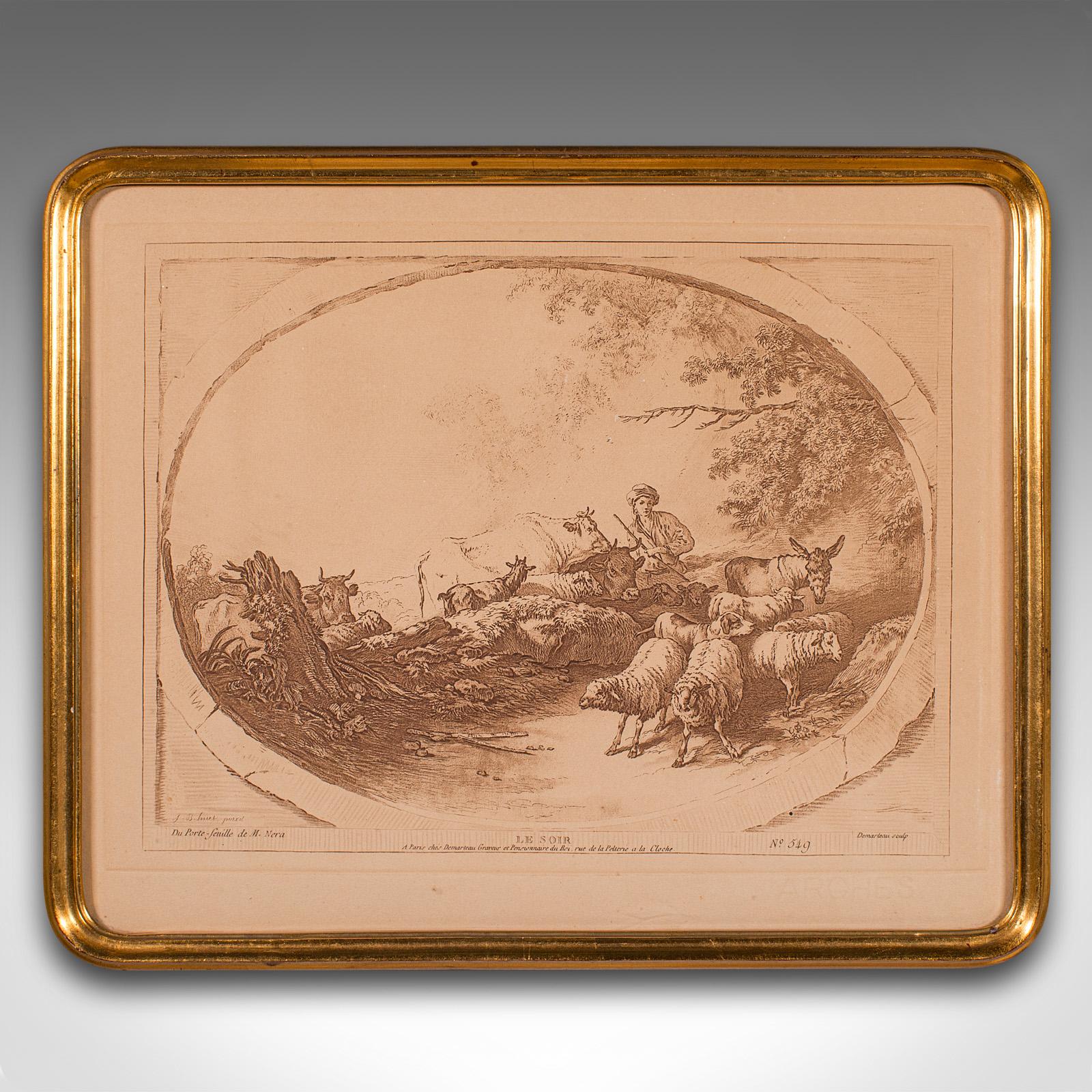 19th Century Set of 4 Antique Prints, French, Framed Etchings, Provincial Taste, Victorian