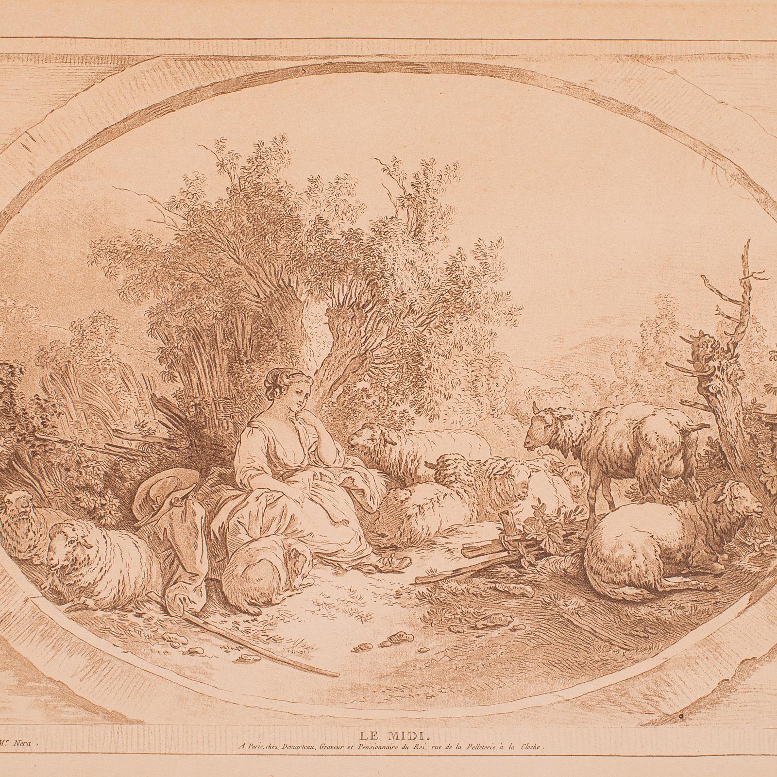Set of 4 Antique Prints, French, Framed Etchings, Provincial Taste, Victorian 1