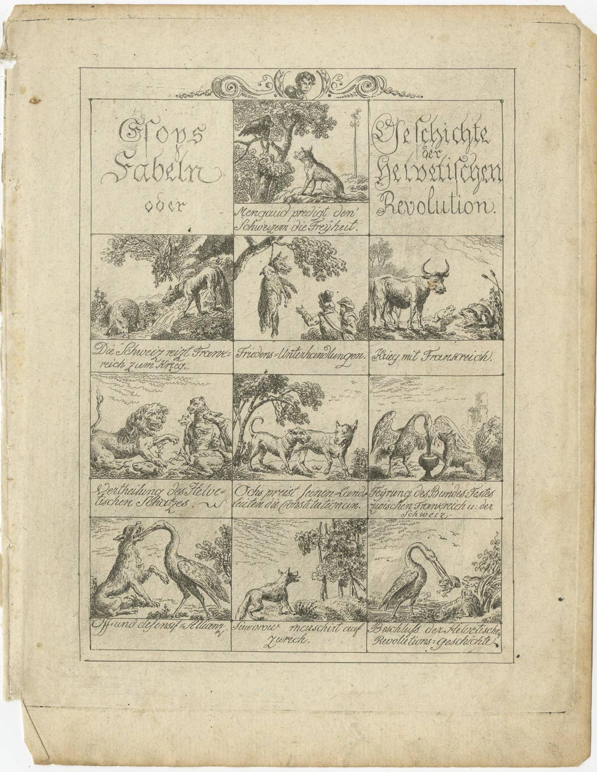 Set of 4 Antique Prints Illustrating the Political Climate in Switzerland '1800'