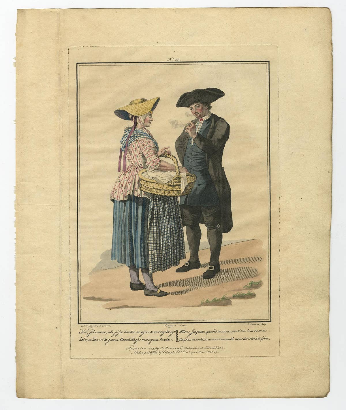 Set of 4 Antique Prints of Dutch Costumes by Maaskamp '1805'