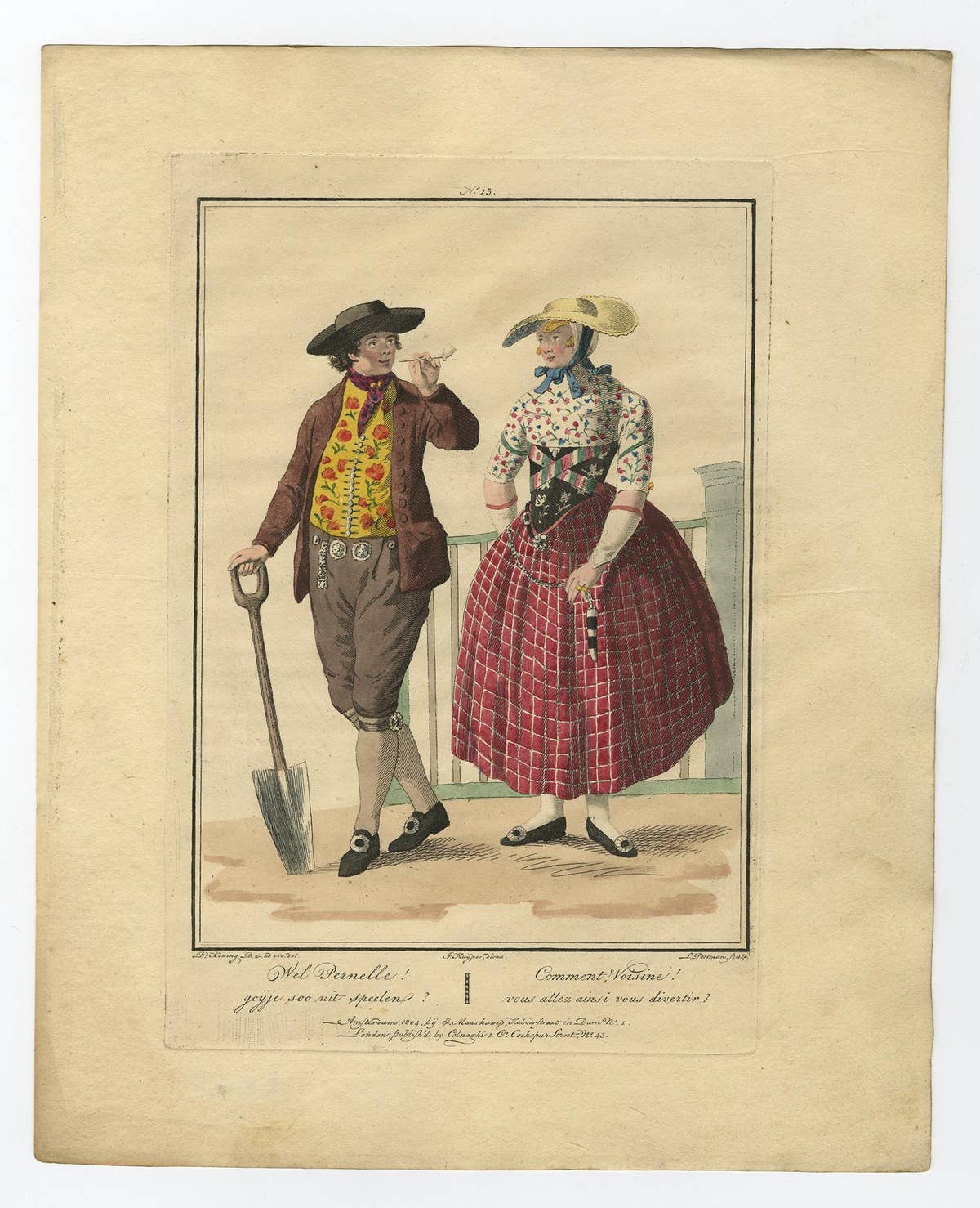 Set of 4 Antique Prints of Dutch Costumes by Maaskamp '1805'