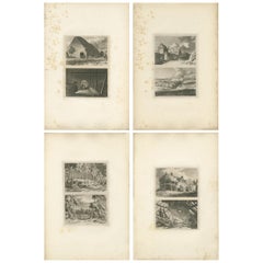 Conjunto de 4 grabados antiguos de Flandes y Holanda, hacia 1820