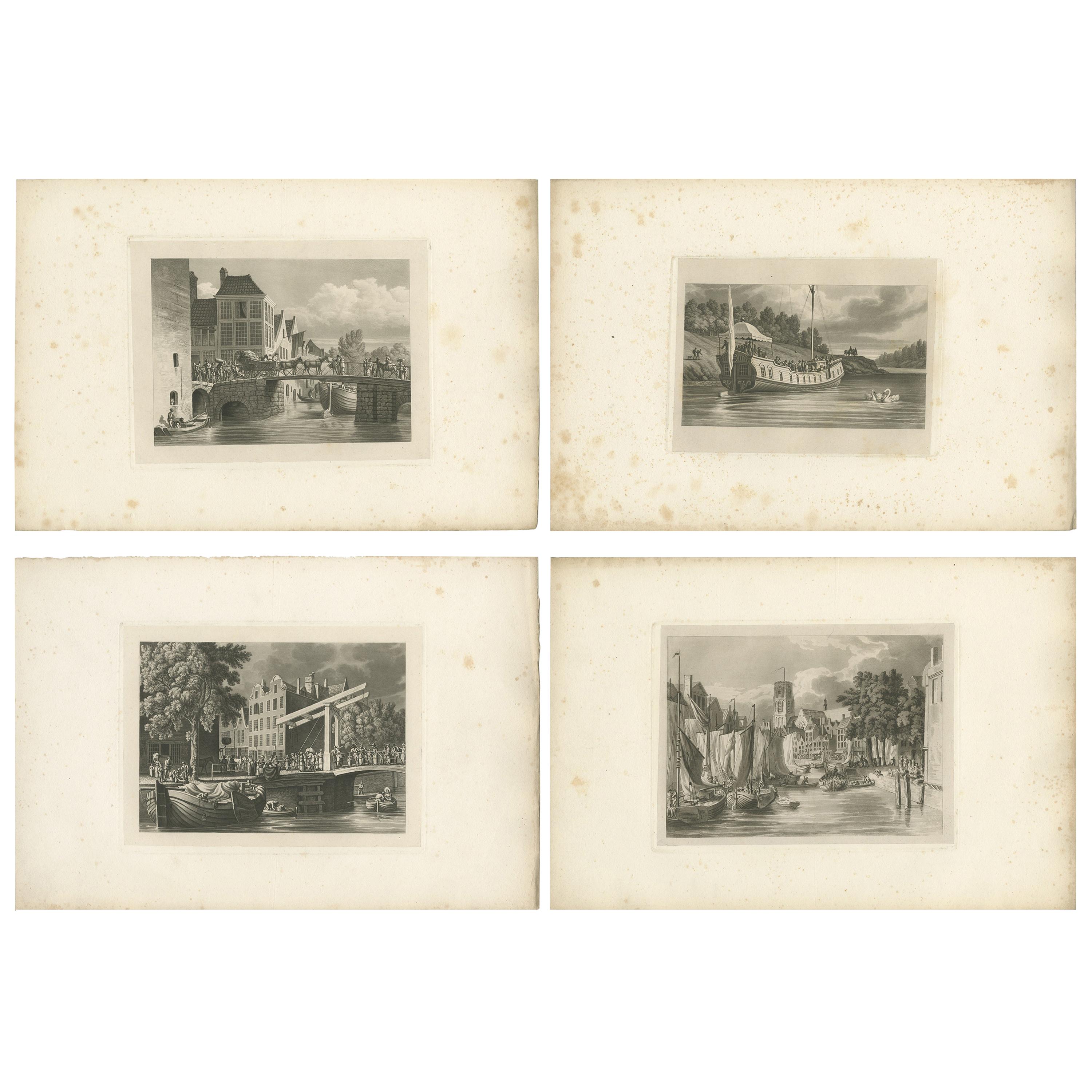 Set of 4 Antique Prints of Flanders and Holland, circa 1820 For Sale