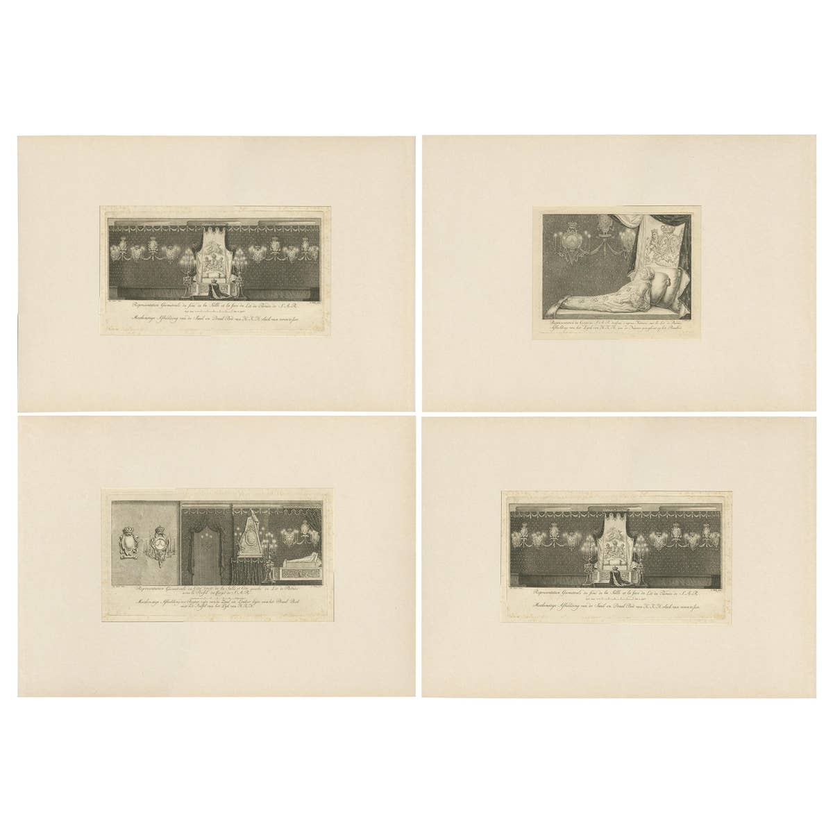 Set of 4 Antique Prints of Princess Anna van Hannover by Fokke, 1759