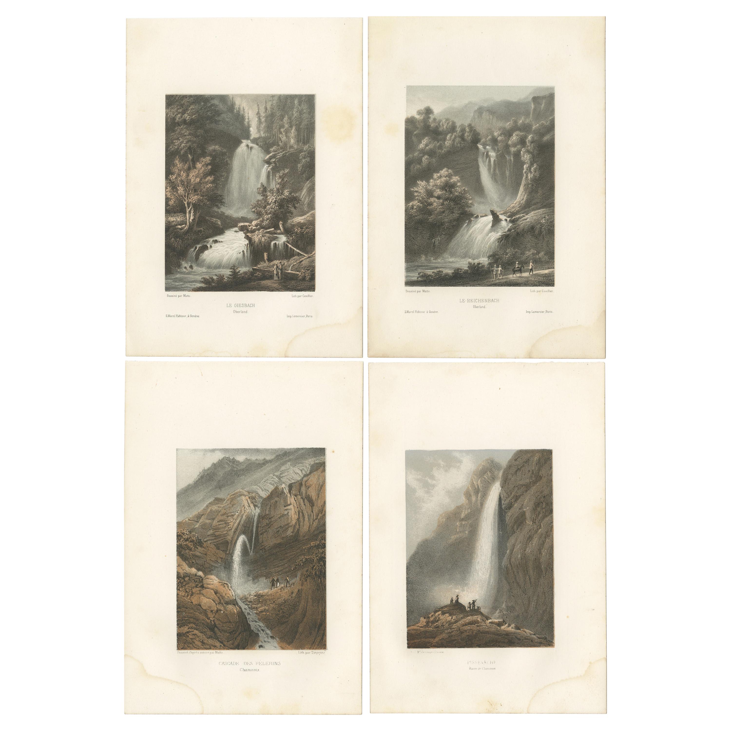 Set of 4 Antique Prints of Switzerland by Morel, circa 1850 For Sale