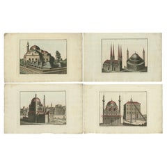 Set of 4 Antique Prints of Turkish Buildings in the Middle Ages