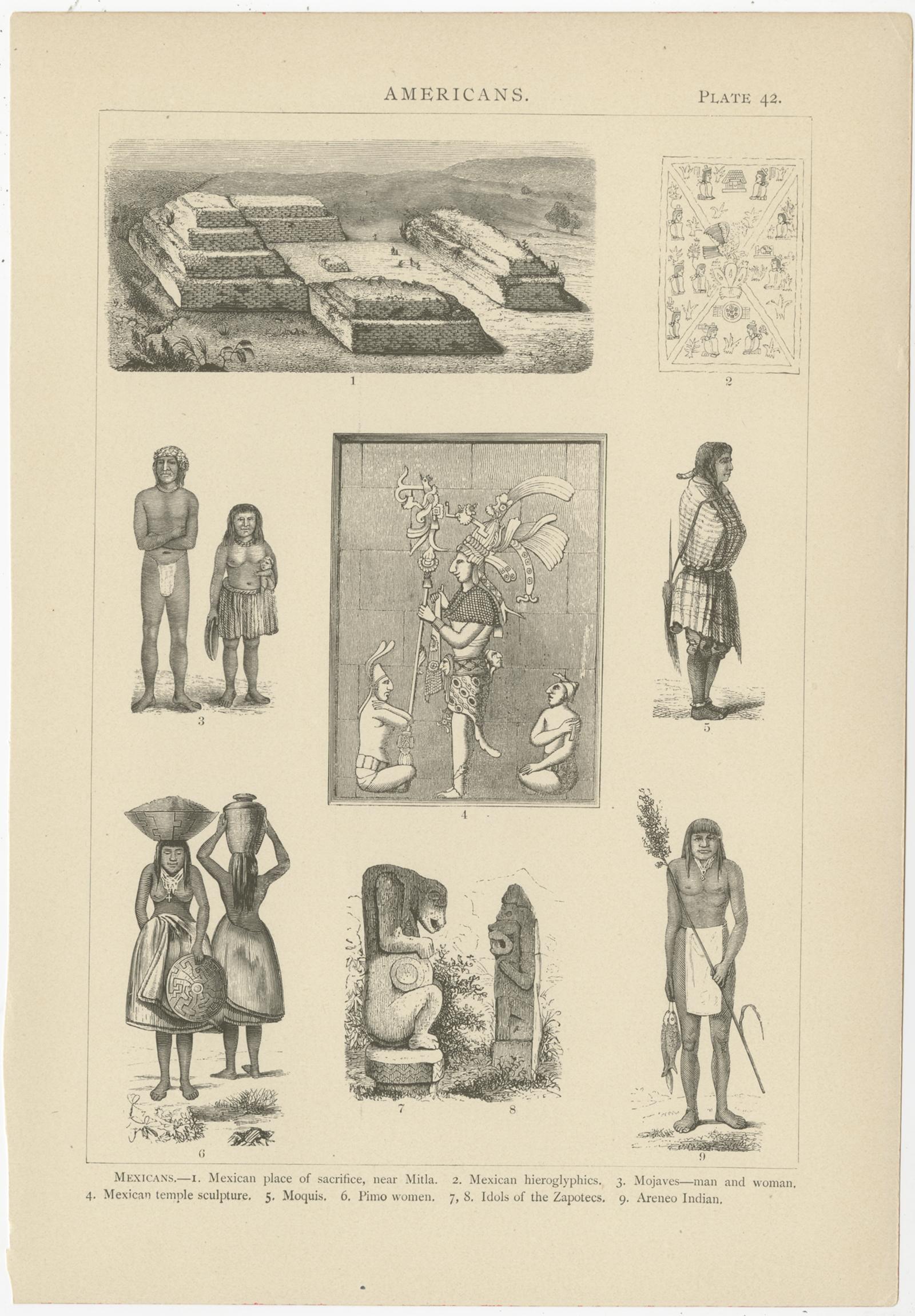 Ensemble de 4 estampes anciennes de diverses scènes, personnages et objets du Mexique Bon état - En vente à Langweer, NL