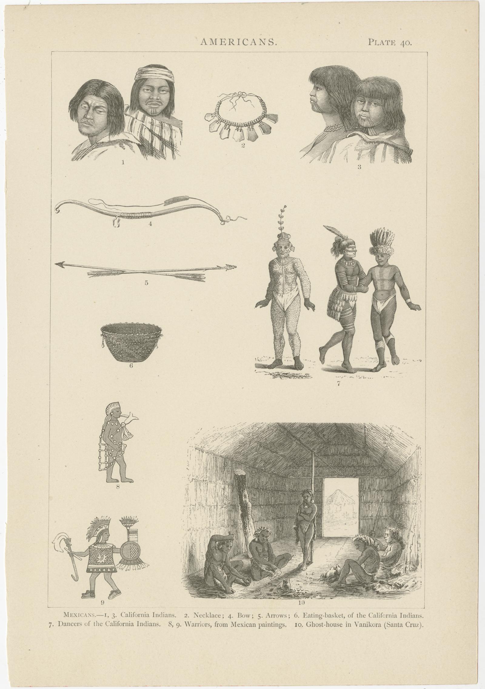 Papier Ensemble de 4 estampes anciennes de diverses scènes, personnages et objets du Mexique en vente