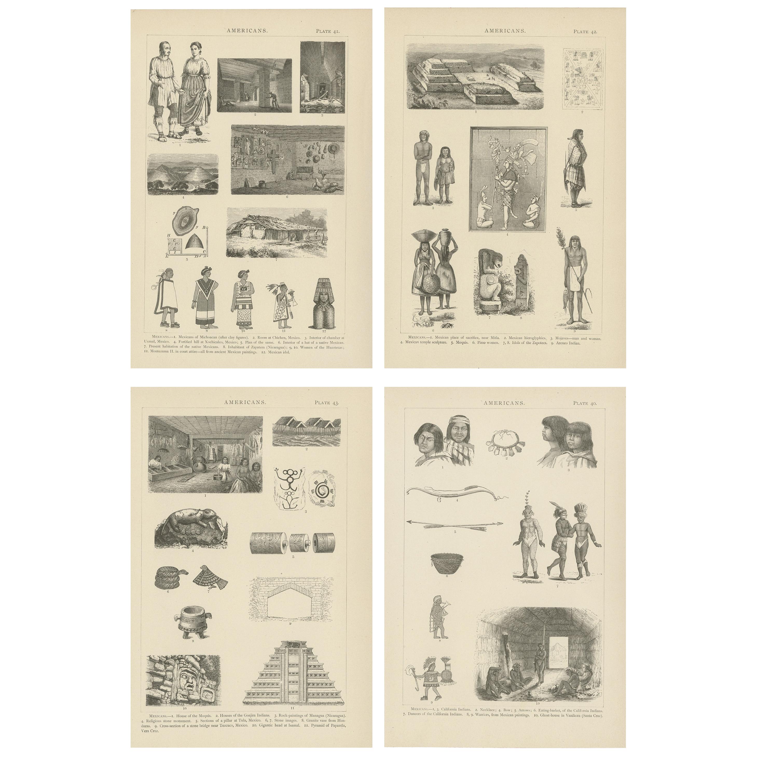 Set of 4 Antique Prints of Various Scenes, Figures and Objects of Mexico For Sale