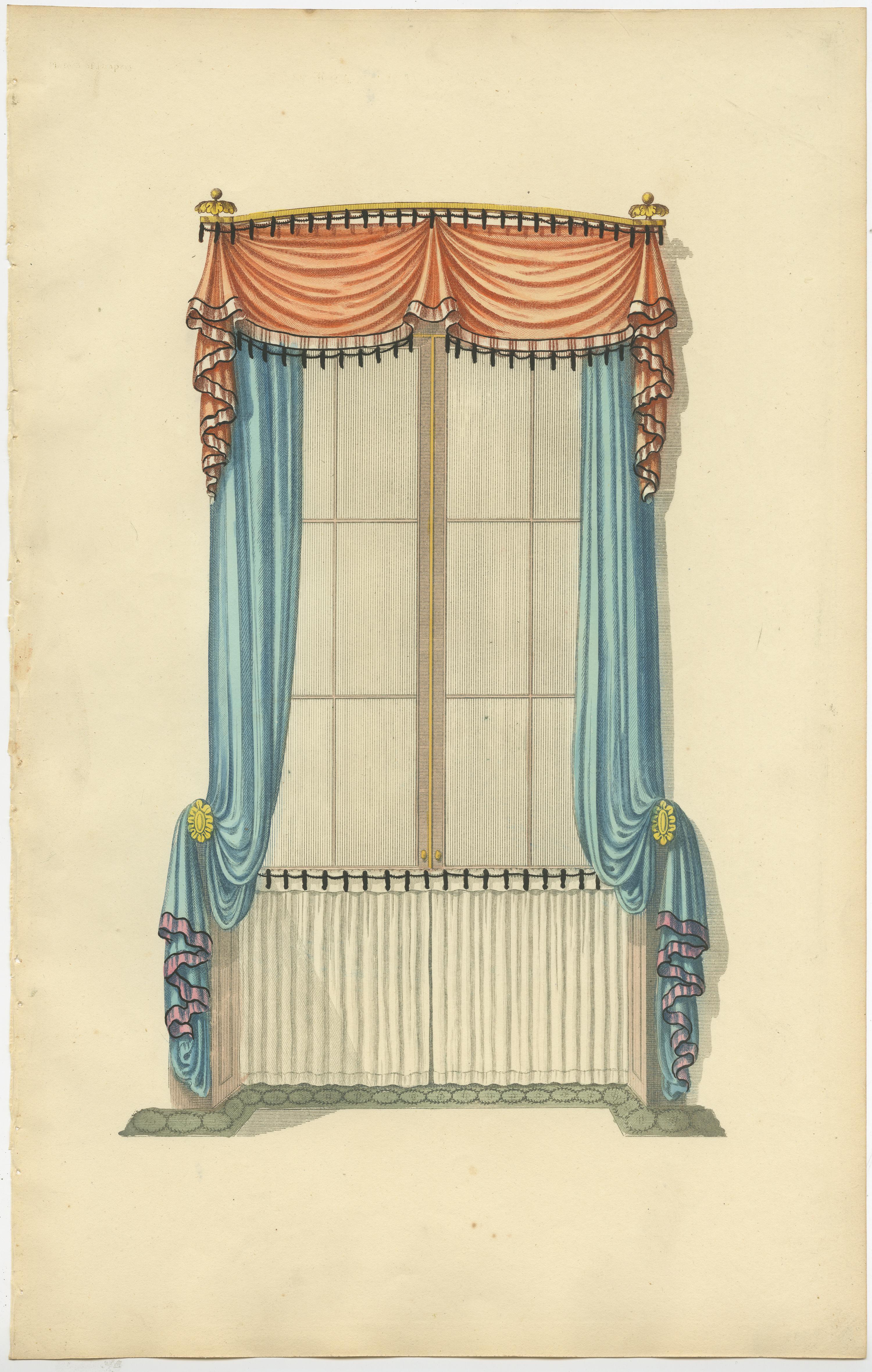 Set of 4 Antique Prints of Windows with Drapery by Sheraton '1805' In Good Condition For Sale In Langweer, NL
