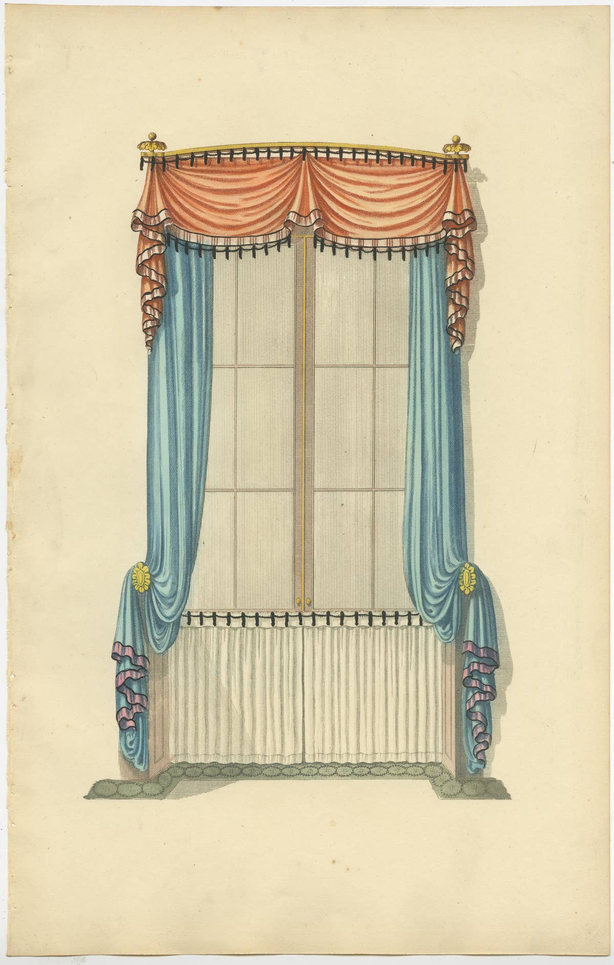 Set of 4 Antique Prints of Windows with Drapery by Sheraton '1805'