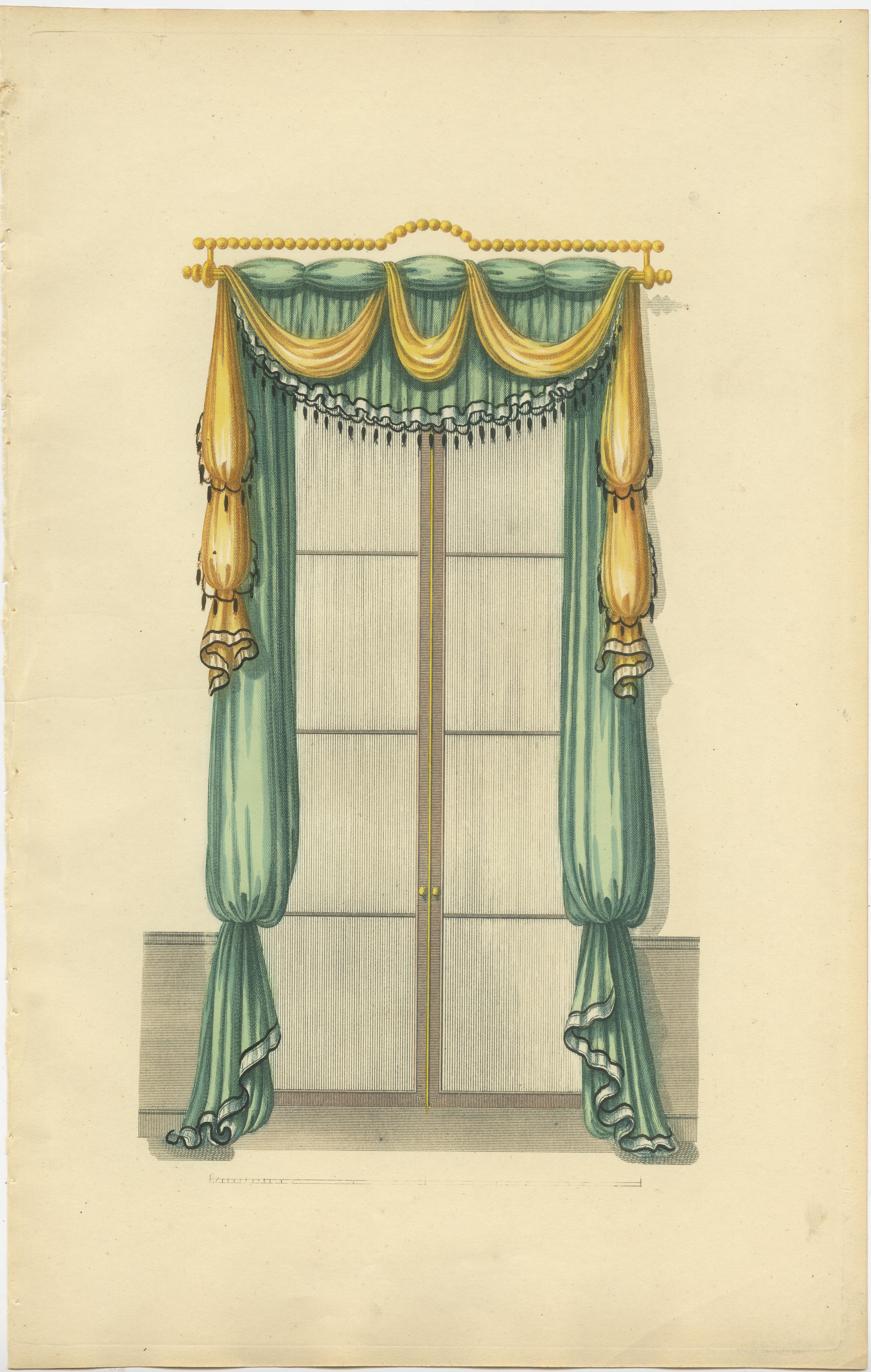 19th Century Set of 4 Antique Prints of Windows with Drapery by Sheraton '1805' For Sale