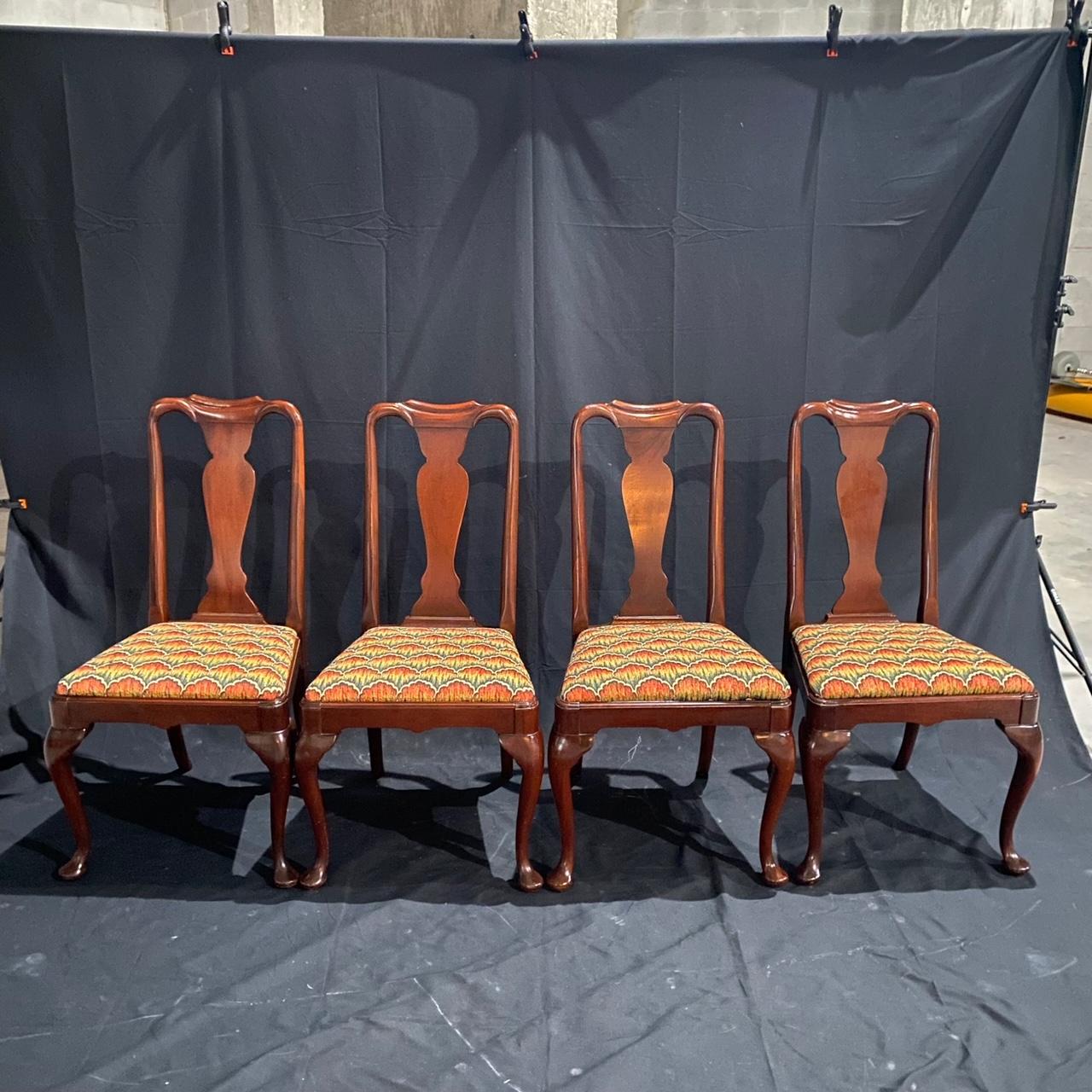 Upholstery Set of 4 Antique Queen Anne Mahogany Dining or Side Chairs