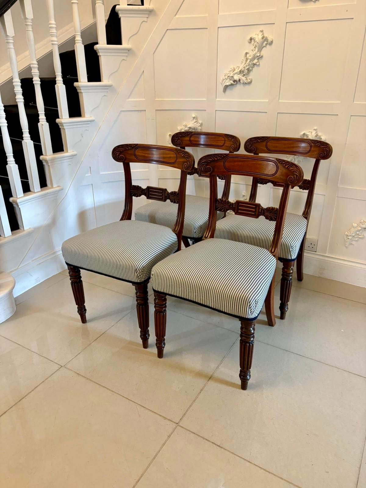 Set of 4 Antique Regency Quality Carved Mahogany Dining Chairs For Sale 8
