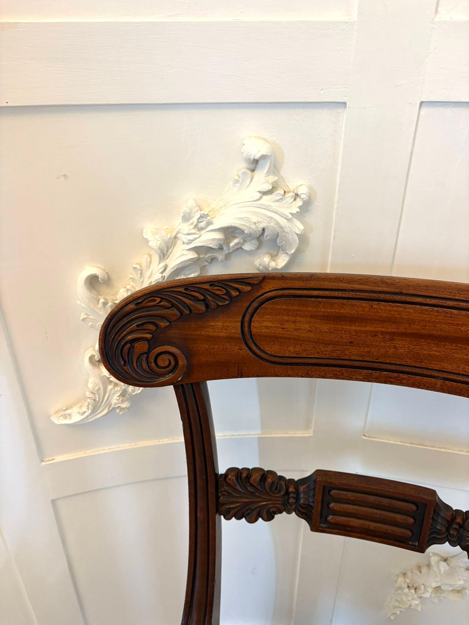 Set of 4 Antique Regency Quality Carved Mahogany Dining Chairs For Sale 2