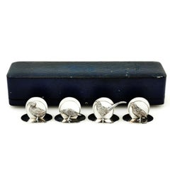 Set of 4 Antique Silver Bird Menu Holders / Card Holders 1912 Pheasant Duck