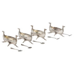 Set von 4 antiken Silber-Salzschalen in Form von Viking Boats
