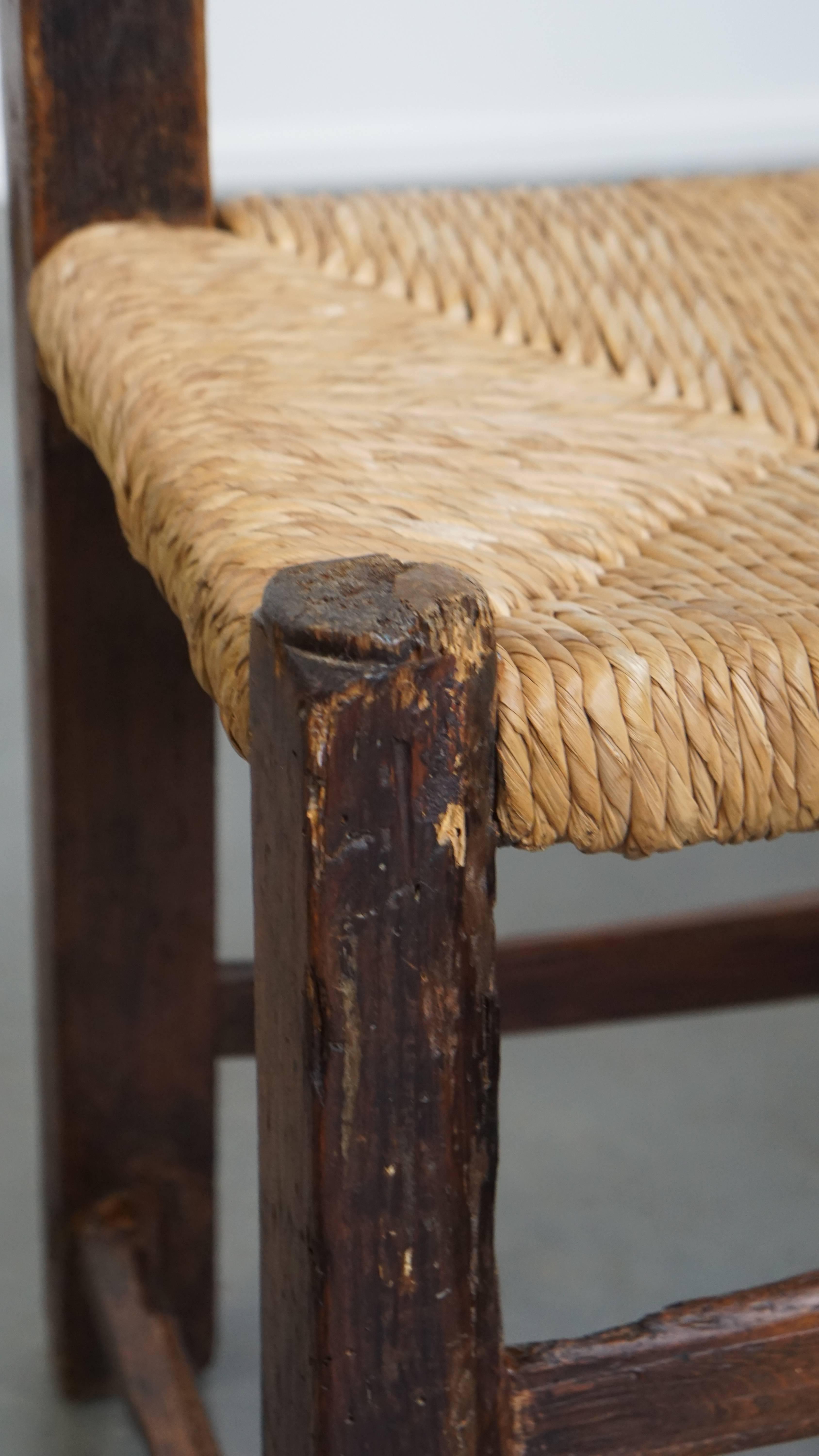 Set of 4 Antique Spanish Country Chairs with Woven Rattan Seats For Sale 8