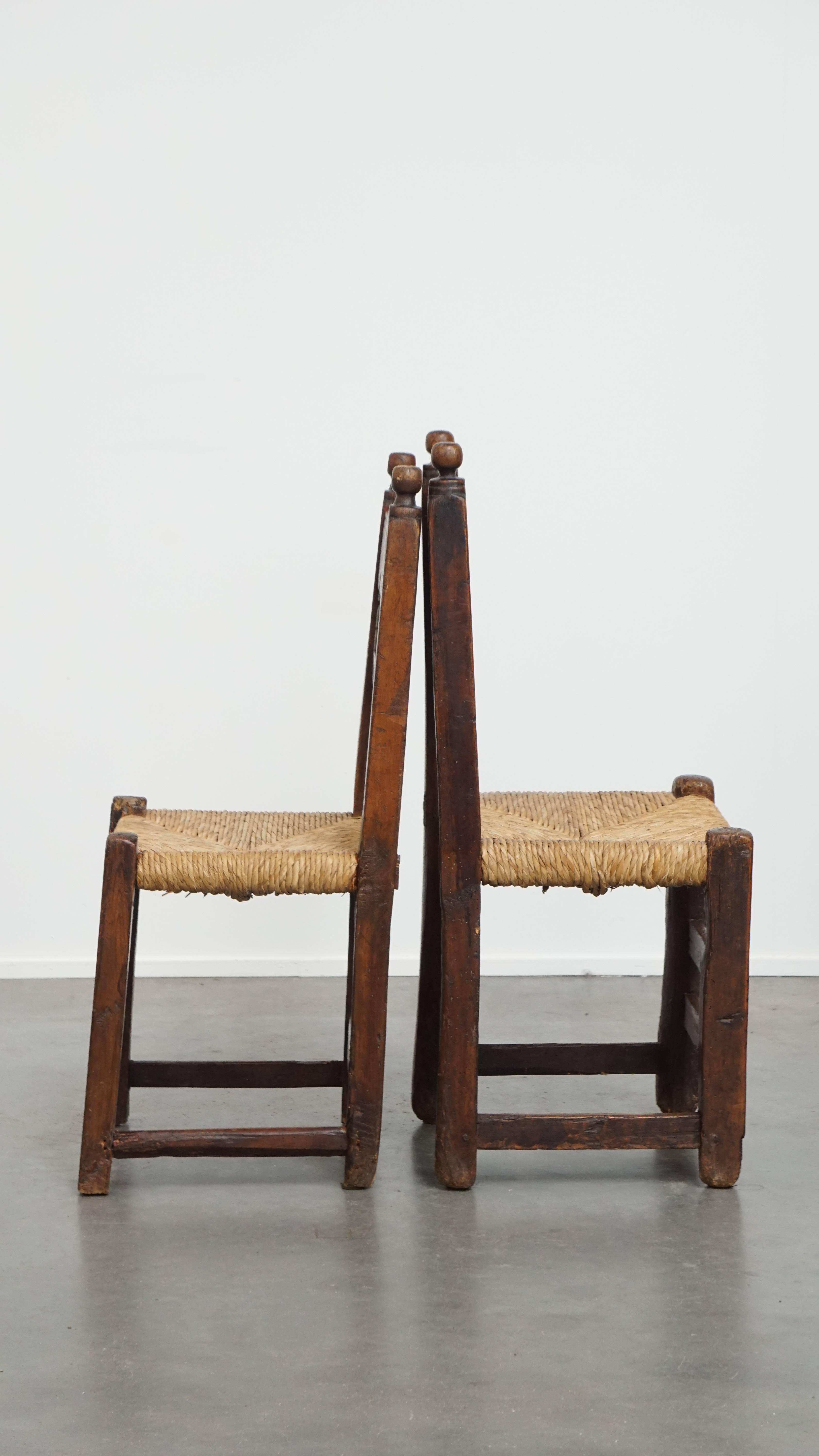 19th Century Set of 4 Antique Spanish Country Chairs with Woven Rattan Seats For Sale