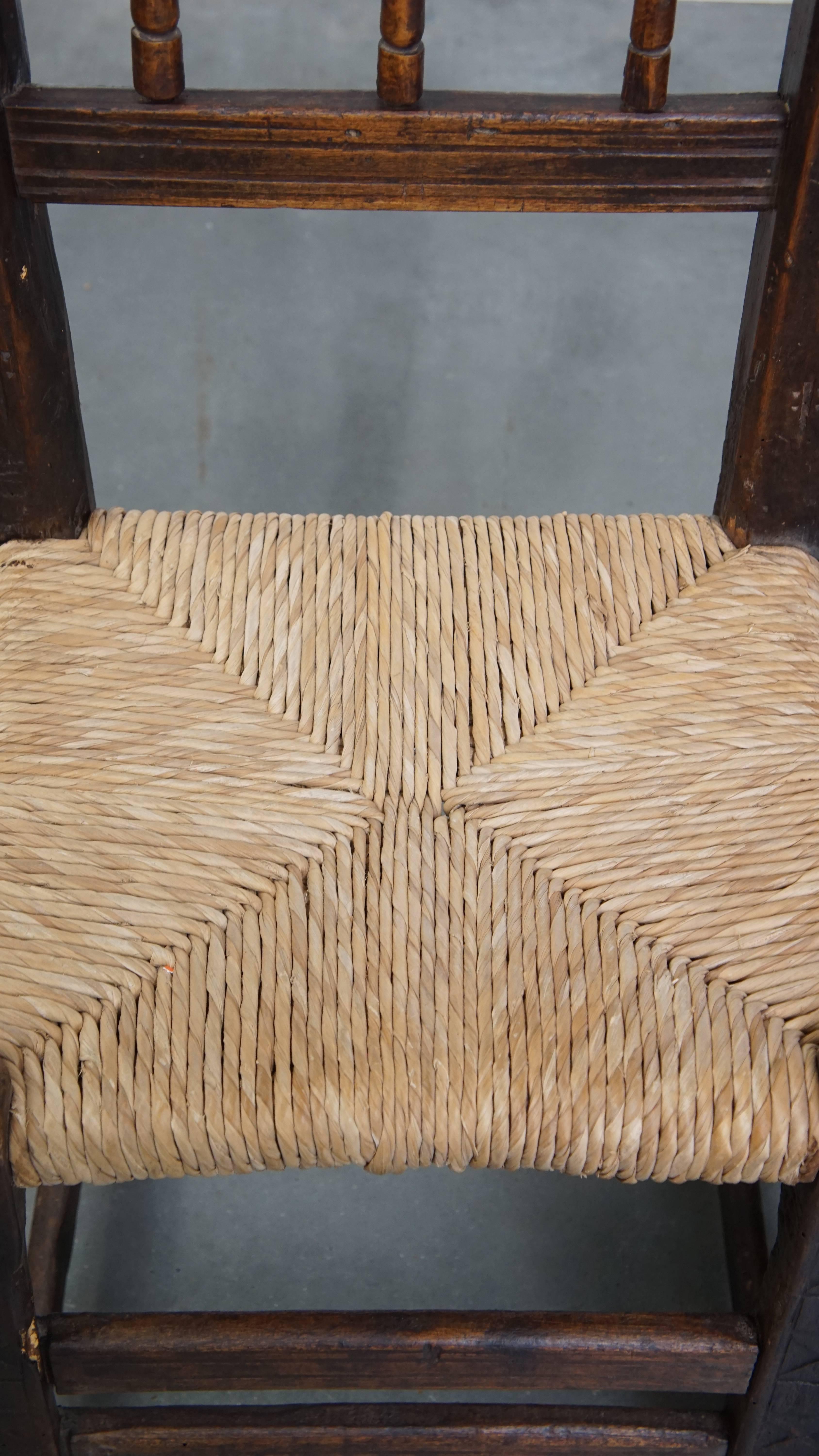 Set of 4 Antique Spanish Country Chairs with Woven Rattan Seats For Sale 1