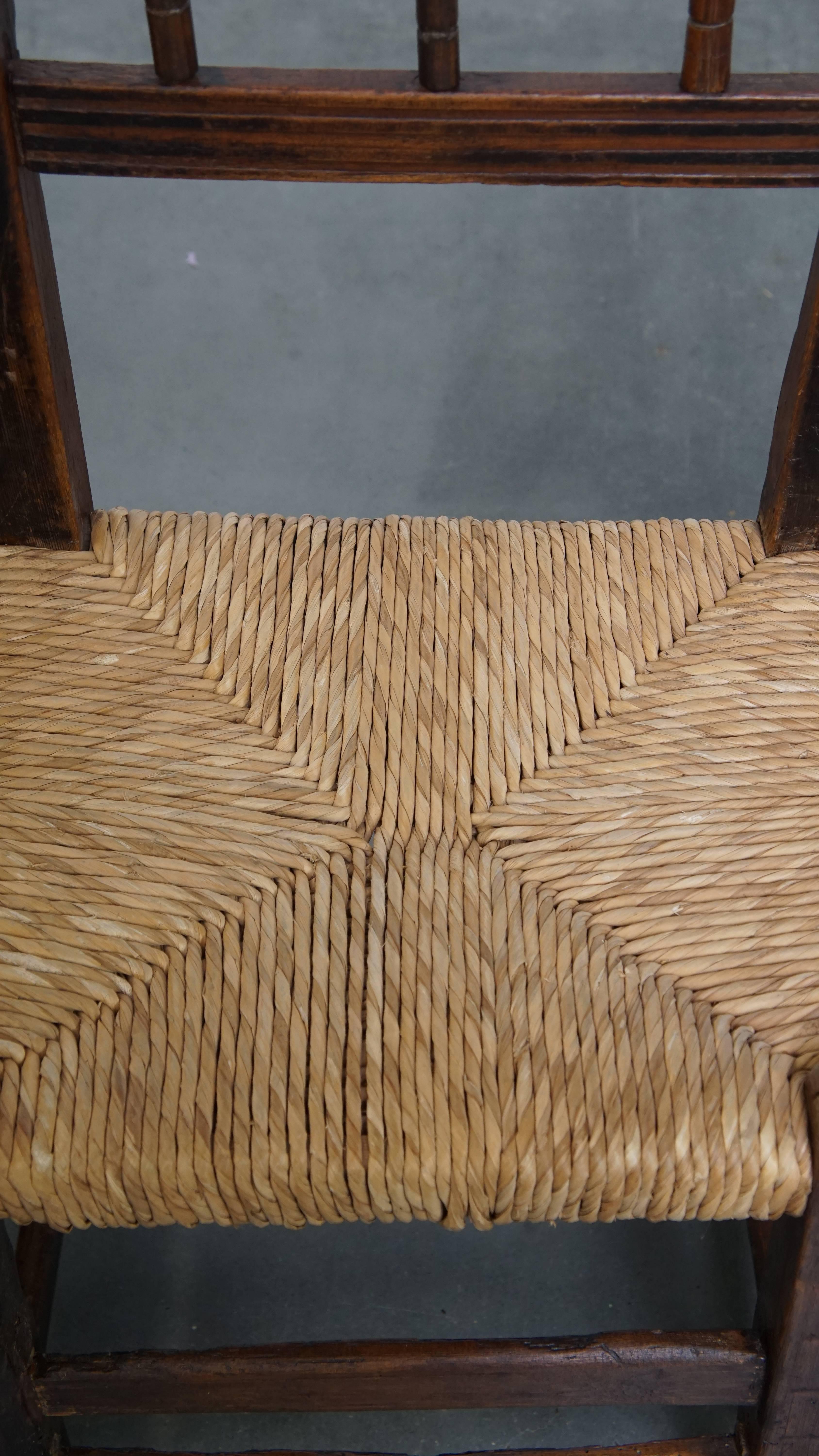 Set of 4 Antique Spanish Country Chairs with Woven Rattan Seats For Sale 3