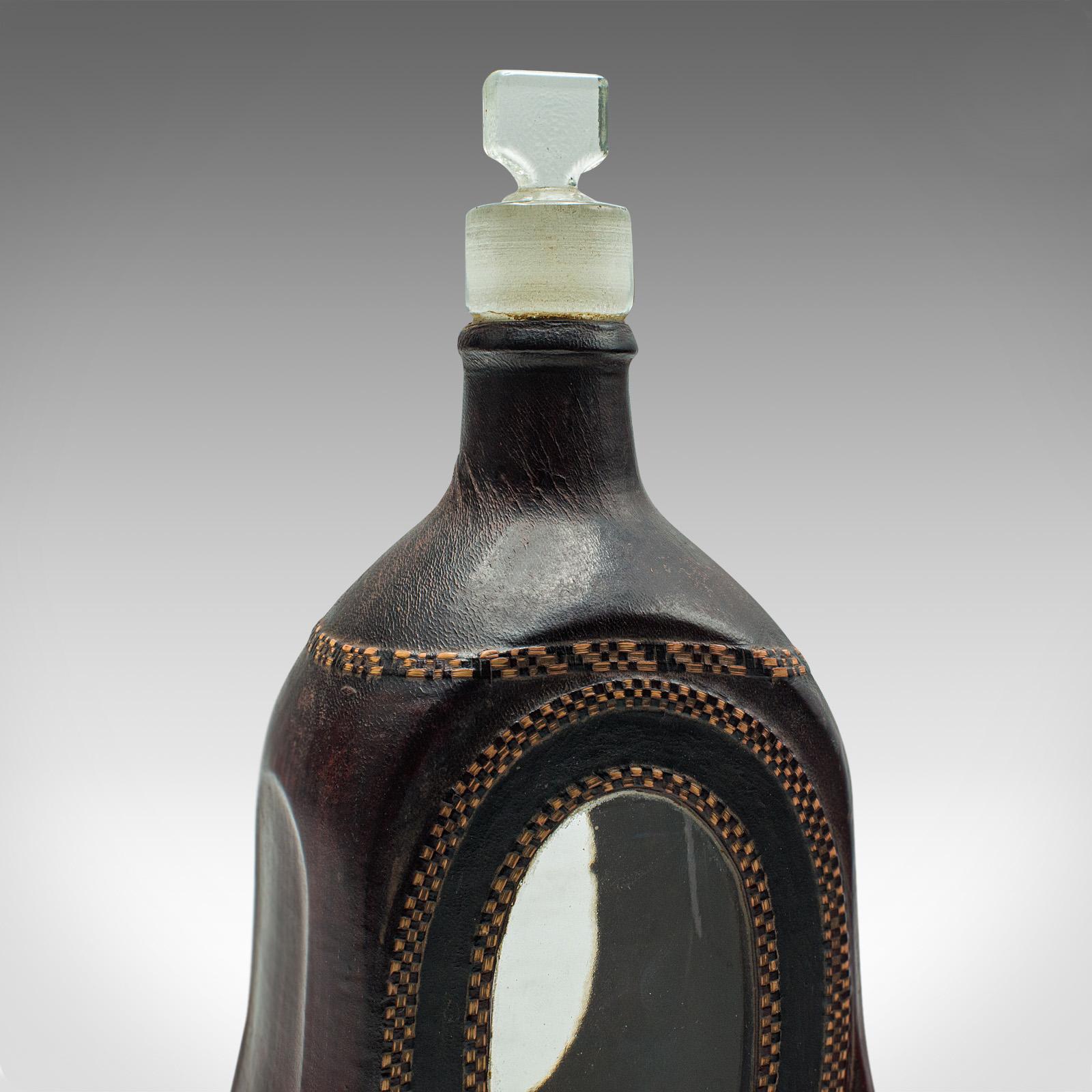 Set Of 4 Antique Spirit Bottles, English, Leather, Glass Decanter, Victorian For Sale 5
