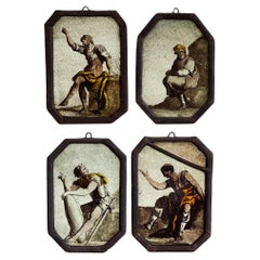 Set of 4 Antique Stained Glass Panels of Neoclassical Figures