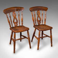Set of 4 Antique Station Chairs, English, Country House Kitchen, Seat, Victorian