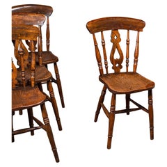 Set of 4 Antique Station Chairs, English, Country House Kitchen, Seat, Victorian