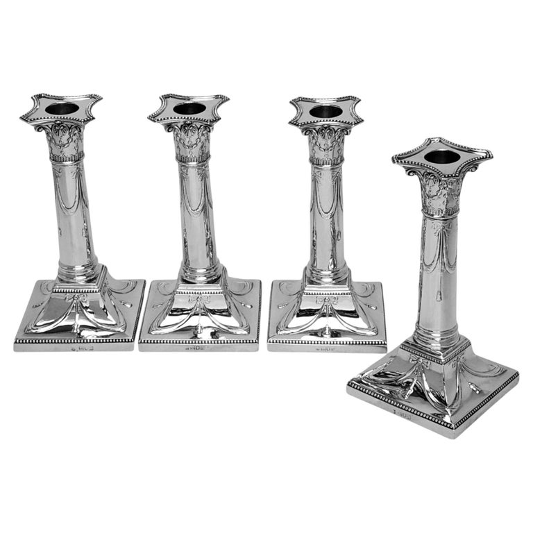 Set of 4 Antique Sterling Silver Candlesticks London 1905 - 07