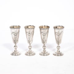 Set of 4 Antique Sterling Silver Russian Kiddish Cups With Kokoshnik Stamp