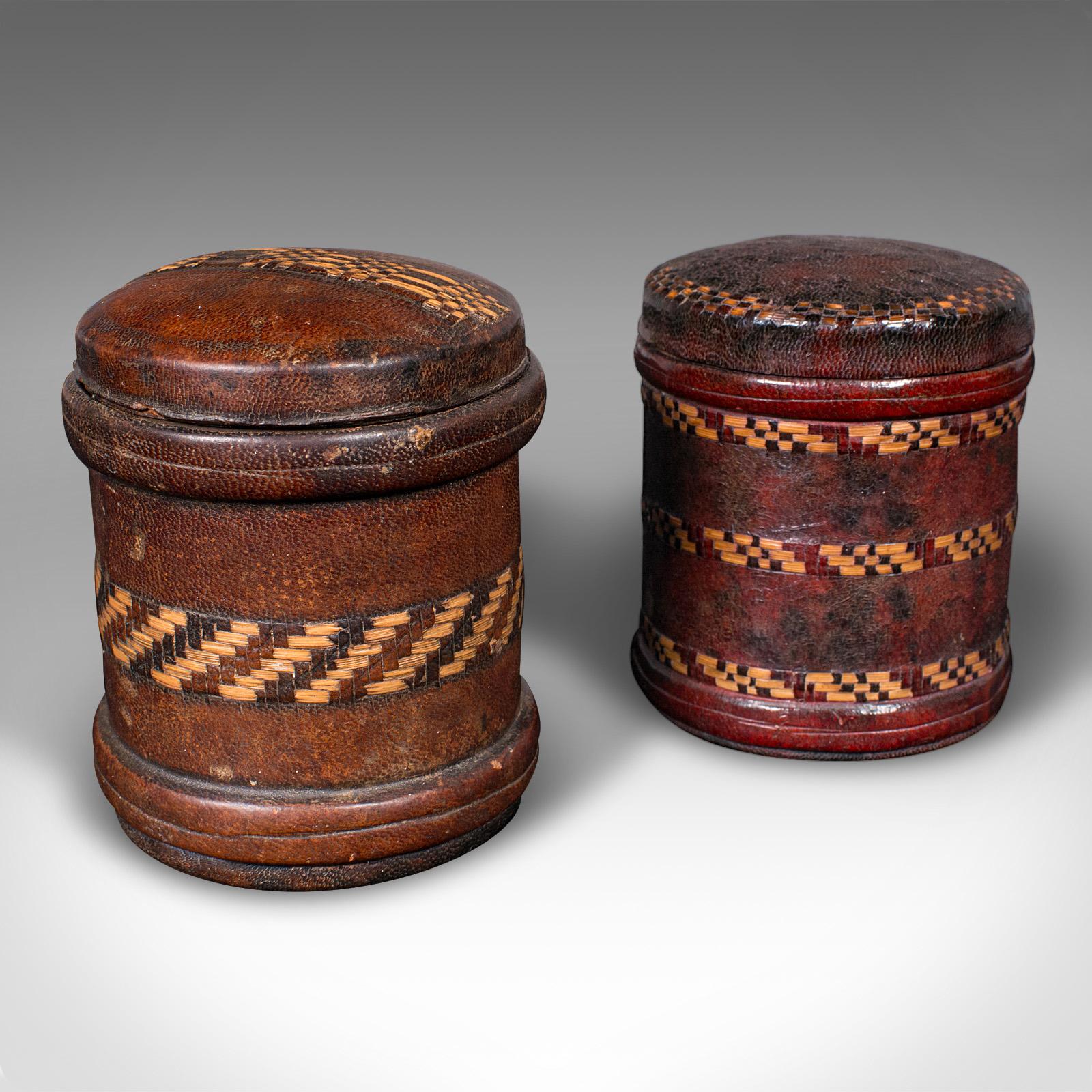 Juego De 4 Latas Antiguas De Almacenaje, Inglesas, Cuero De Marruecos, Cigarreras, C.1920 en venta 3