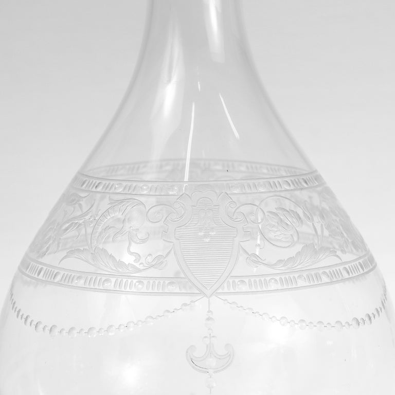 Set of 4 Antique Stourbridge Etched and Engraved Glass Decanters with Stoppers at 1stDibs