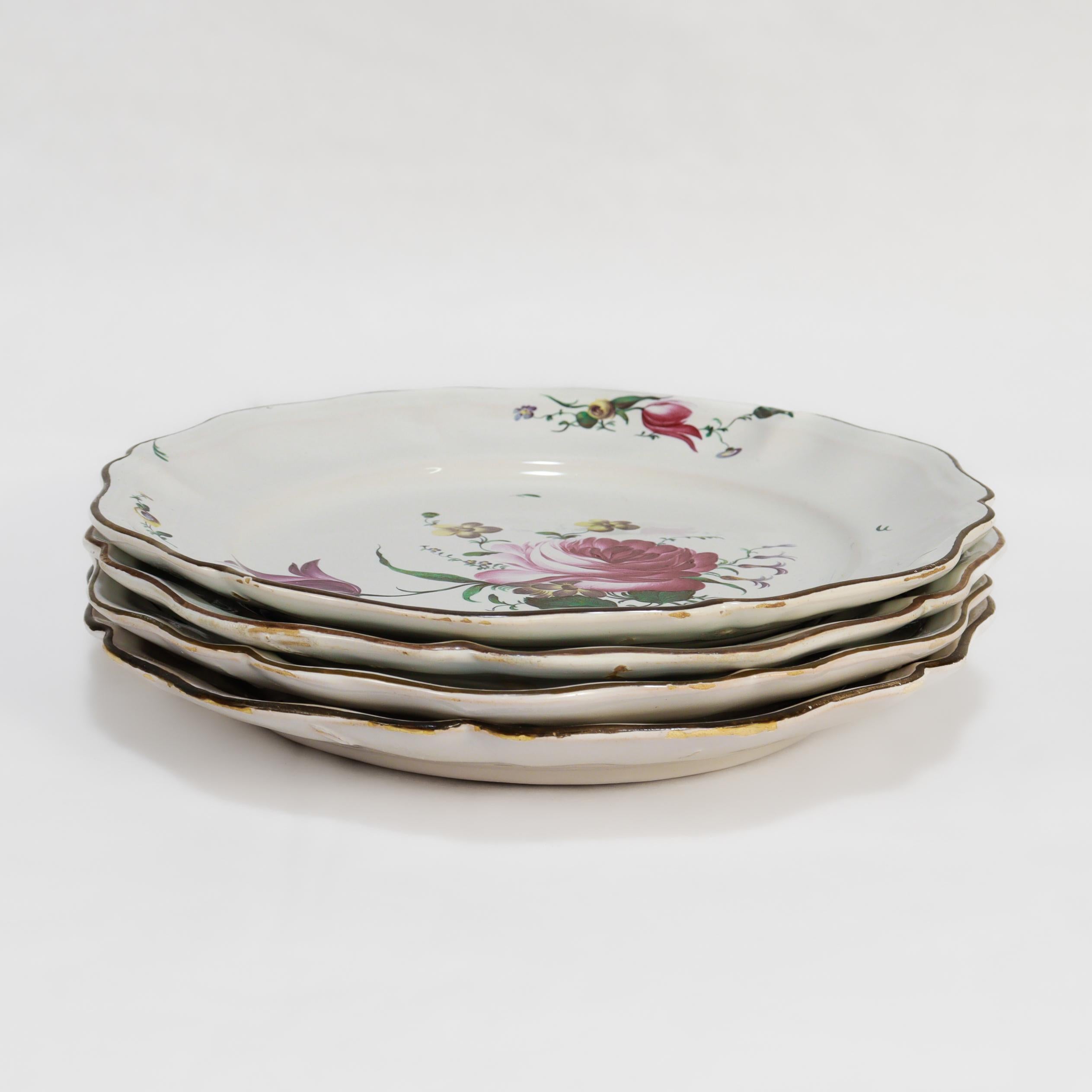 Set of 4 Antique Strasbourg French Faience Floral Plates For Sale 6
