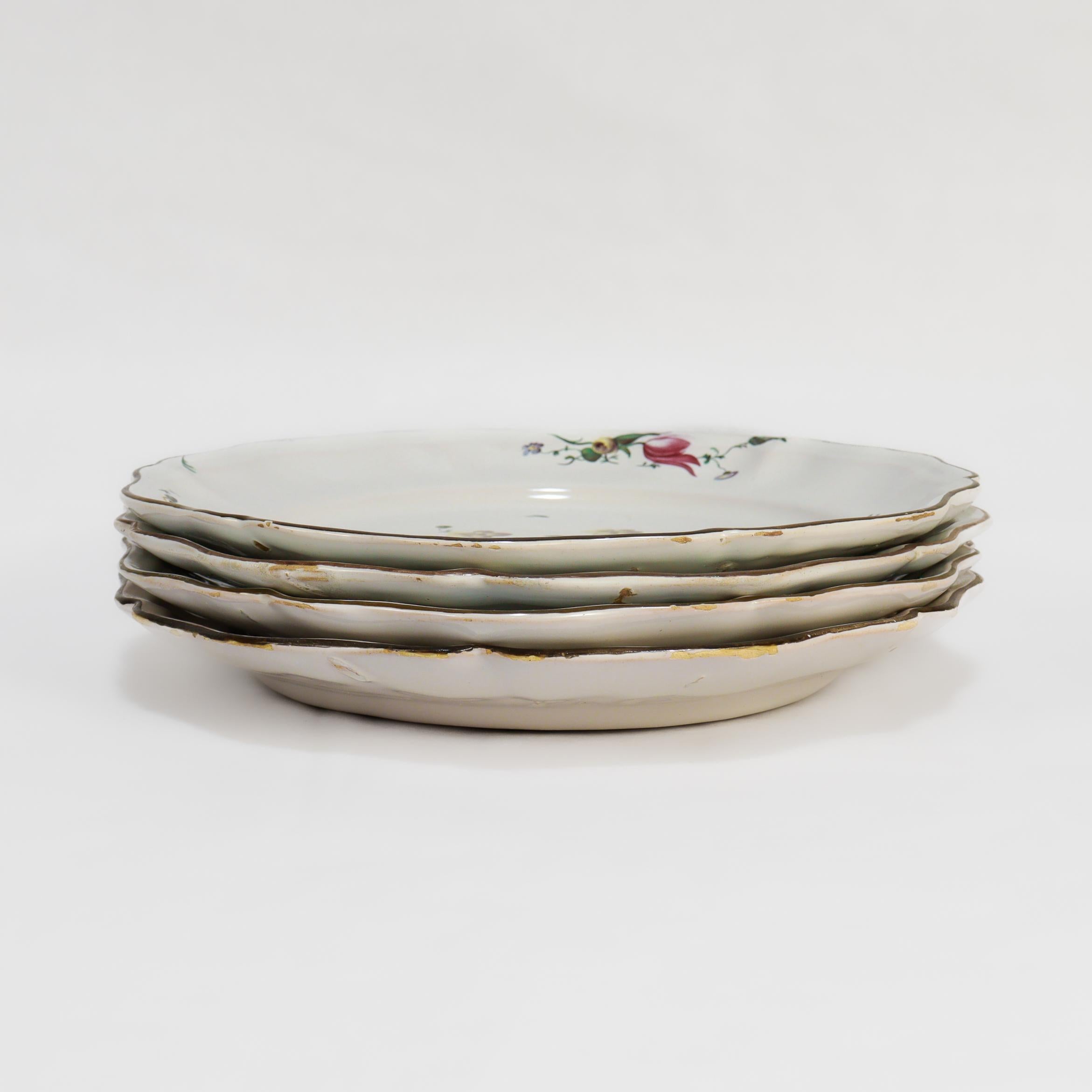 Set of 4 Antique Strasbourg French Faience Floral Plates For Sale 7