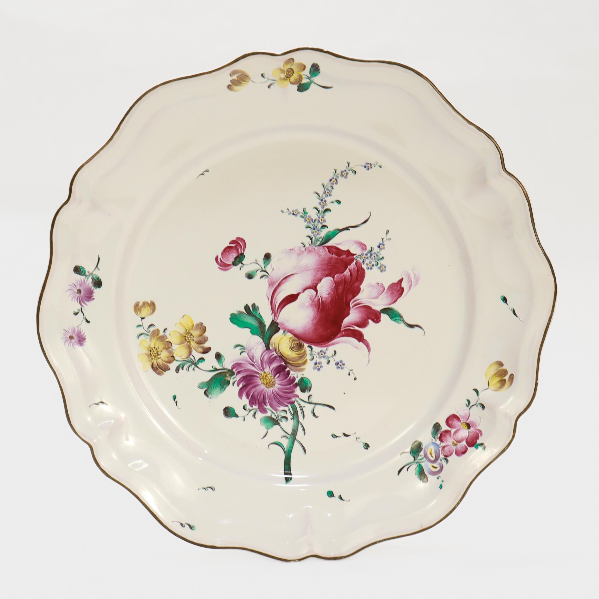 19th Century Set of 4 Antique Strasbourg French Faience Floral Plates For Sale