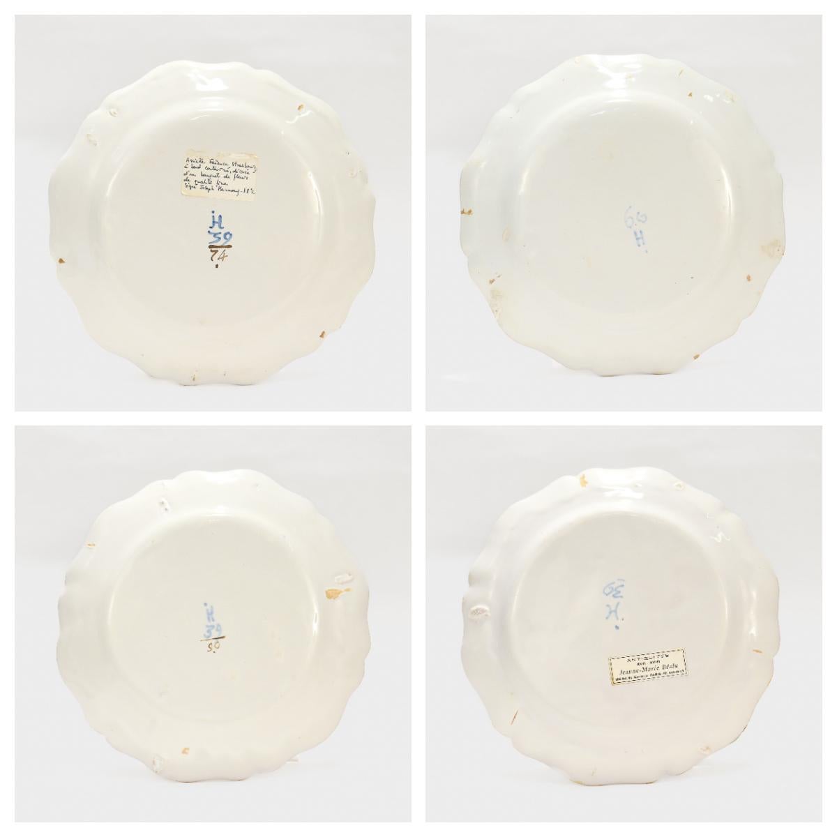 Set of 4 Antique Strasbourg French Faience Floral Plates For Sale 3